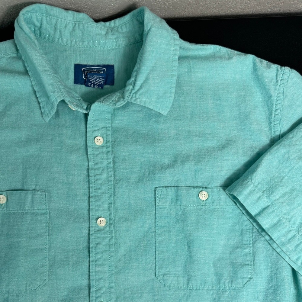 The Foundry Supply Co Young Mens XLT Aqua Short Sleeve Cotton Button Down Shirt